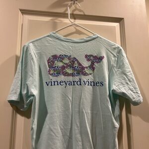 Vineyard Vines vibrant fish coral graphic crewneck pocket short sleeve L (18)